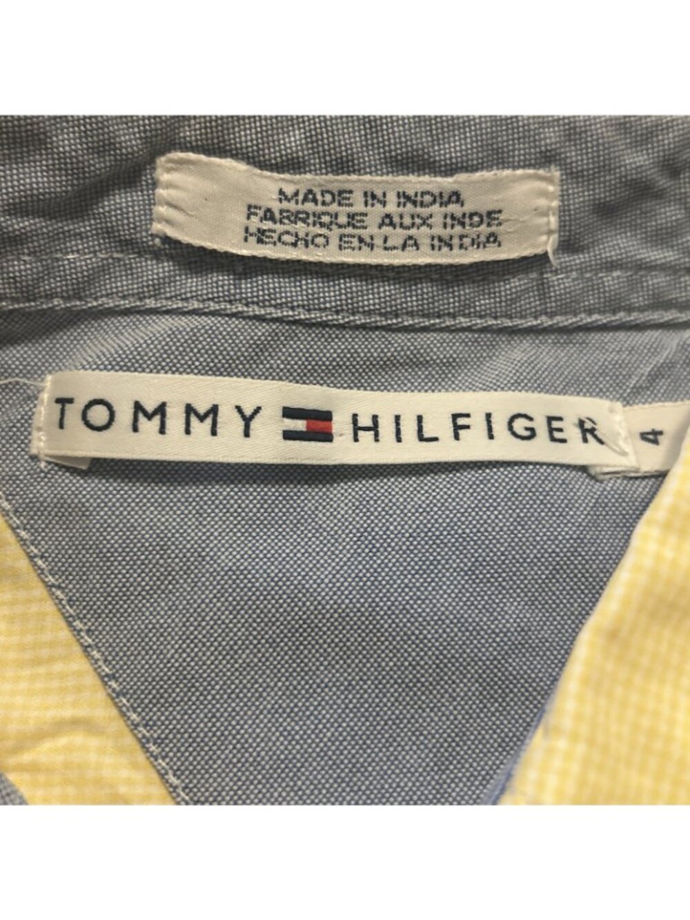 Tommy Hilfiger Womens sz 4 Yellow Cotton Stretch Preppy Button Shirt Short Sleev - Picture 3 of 12